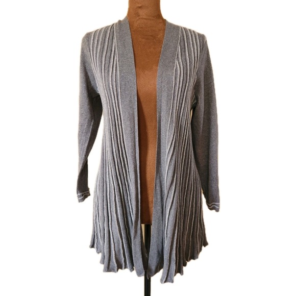 Anthropologie Sweaters - Anthropologie Knitted & Knotted Cardigan Sweater Pleated Open Silver Gray Size L